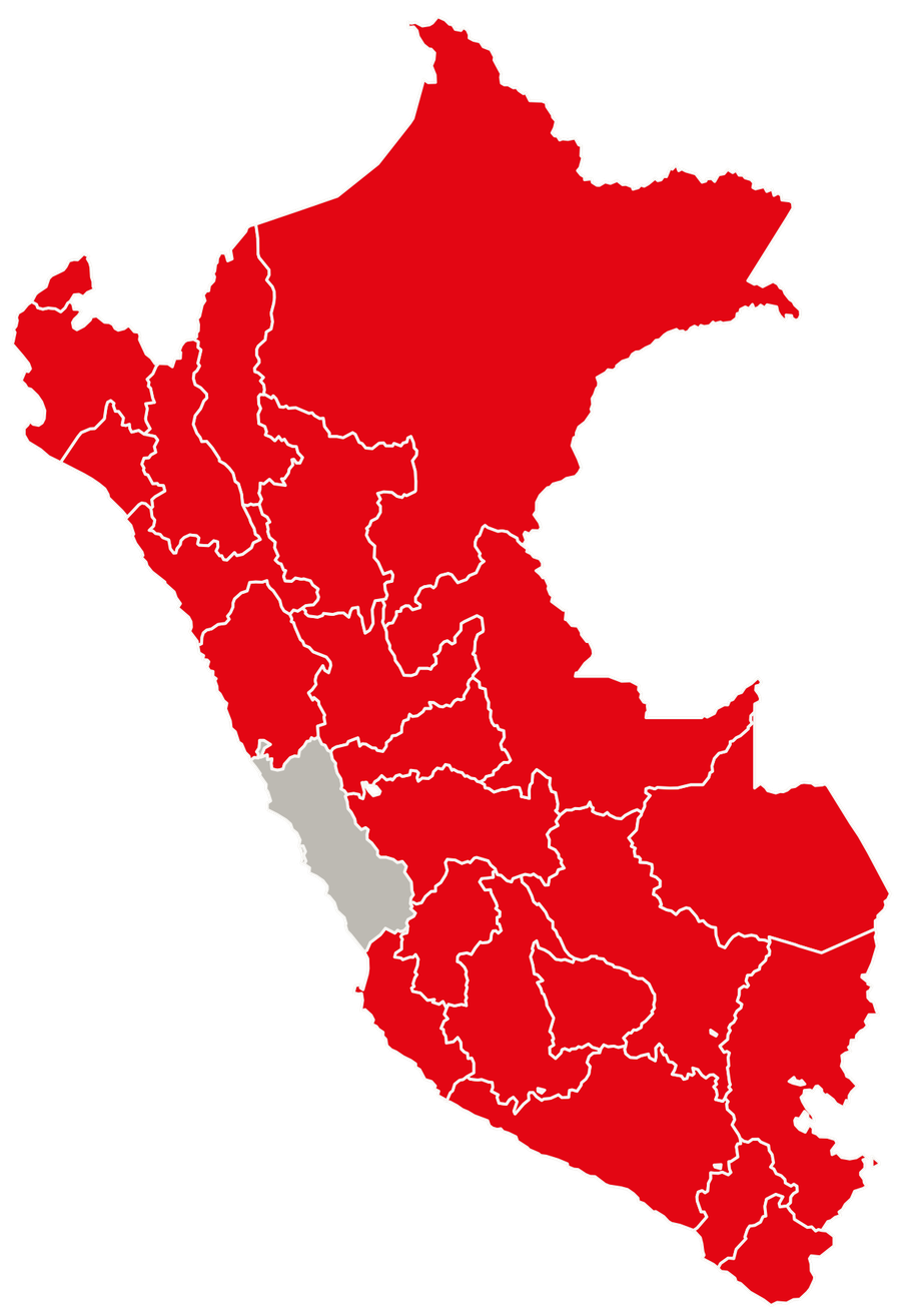 Mapa del Perú con Lima en gris y el resto de regiones en rojo